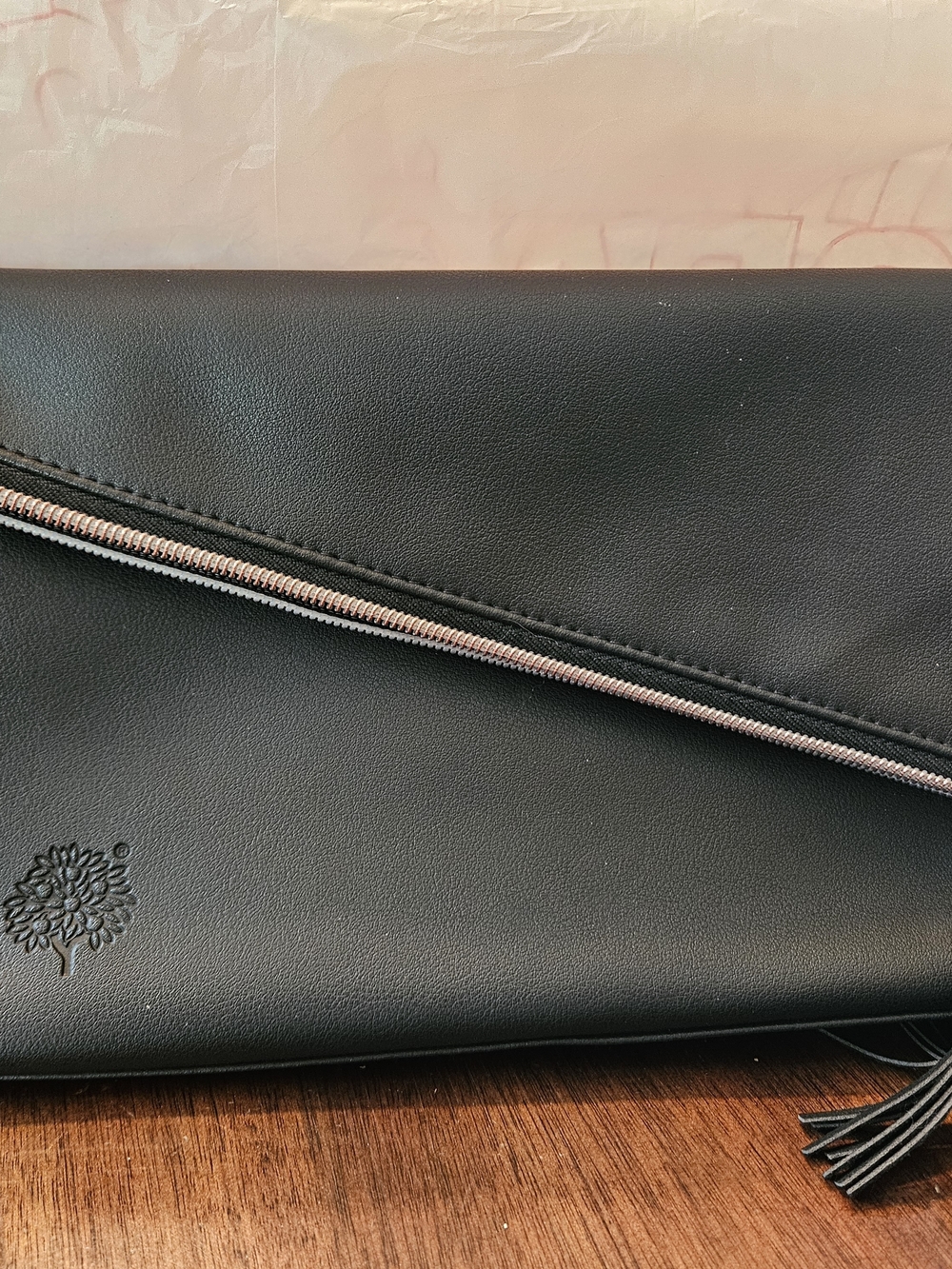 Crabtree & Evelyn Black Leather Clutch with Diagonal Zip